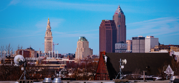 wireless receivers on roof overlooking downtown Cleveland
